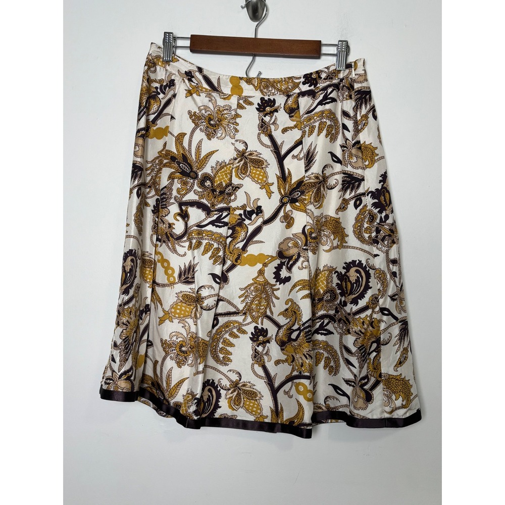 Old Navy‎ VTG Y2K Silk A-Line Skirt 6 Paisley Floral Ribbon Trim Earthy Cottage